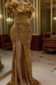 Gold Sequin Mermaid Strapless Split Prom Dress