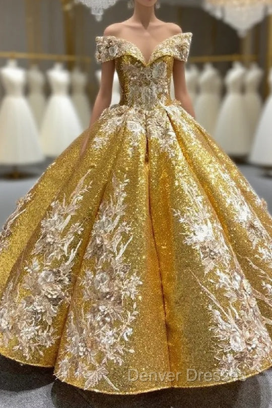 Gold Sequins Ball Gown Appliques Prom Dress Main image