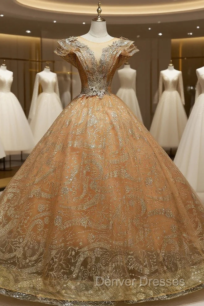 Gold Sequins Beading Quinceanera Dress Main image