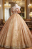 Gold Sequins Bling Bling Off the Shoulder Beading Quinceanera Dress