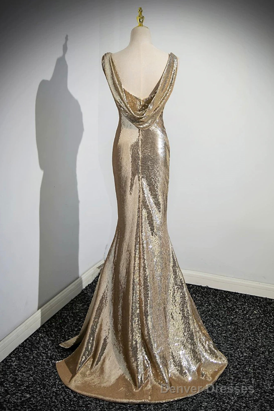 Gold Sequins Long Prom Dress, Mermaid One Shoulder Evening Party Dress Secondary image