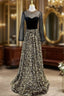 Gold Sequins Long Sleeve Backless Beading Prom Dress