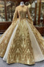 Gold Sequins Long Sleeve High Neck Prom Dress