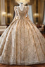 Gold Sequins Long Sleeve V-neck Prom Dress