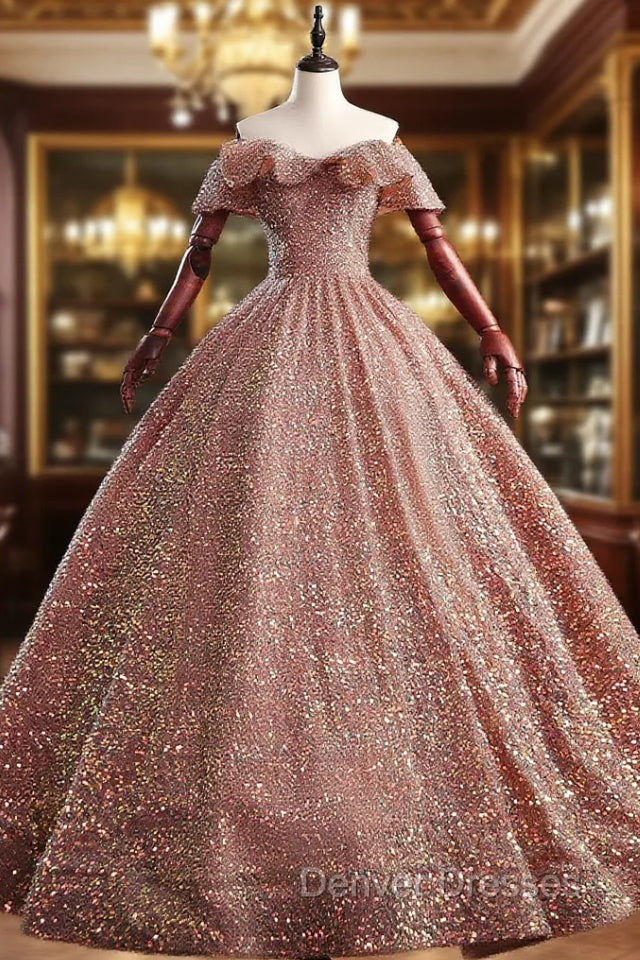 Gold Sequins Off the Shoulder Quinceanera Dress Main image