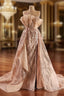 Gold Sequins Strapless Split Prom Dress