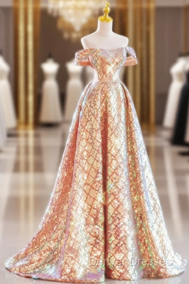 Gold Sequins Sweetheart Prom Dress Main image