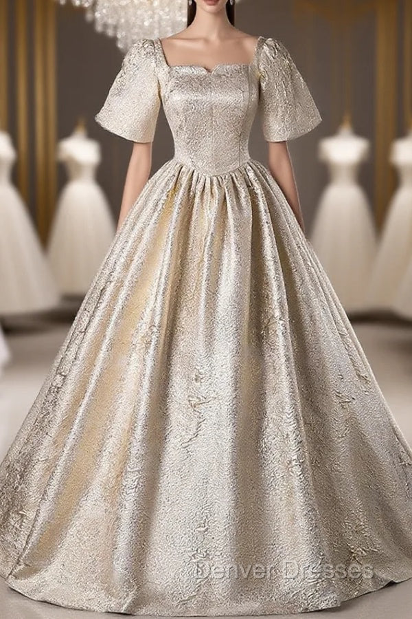 Gold Short Sleeve Square Neck Quinceanera Dress Main image