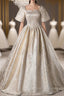 Gold Short Sleeve Square Neck Quinceanera Dress
