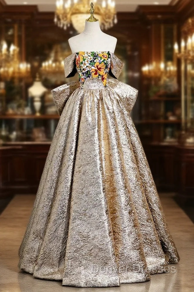 Gold Strapless Colorful Sequins Prom Dress With Bow