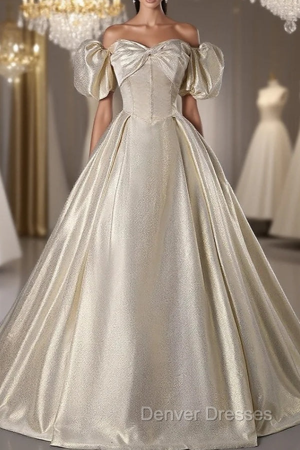 Gold Strapless Puff Sleeve Pleats Quinceanera Dress Main image