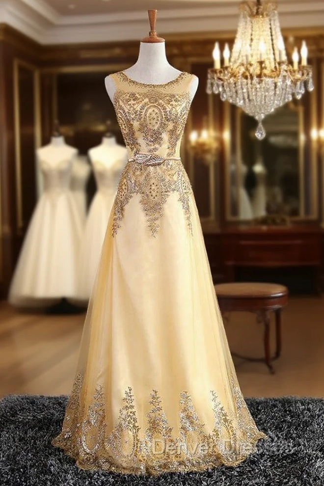 Gold Tulle Sequins Appliques Bridesmaid Dress Main image