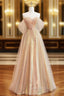 Gold Tulle Sequins Sweetheart Prom Dress