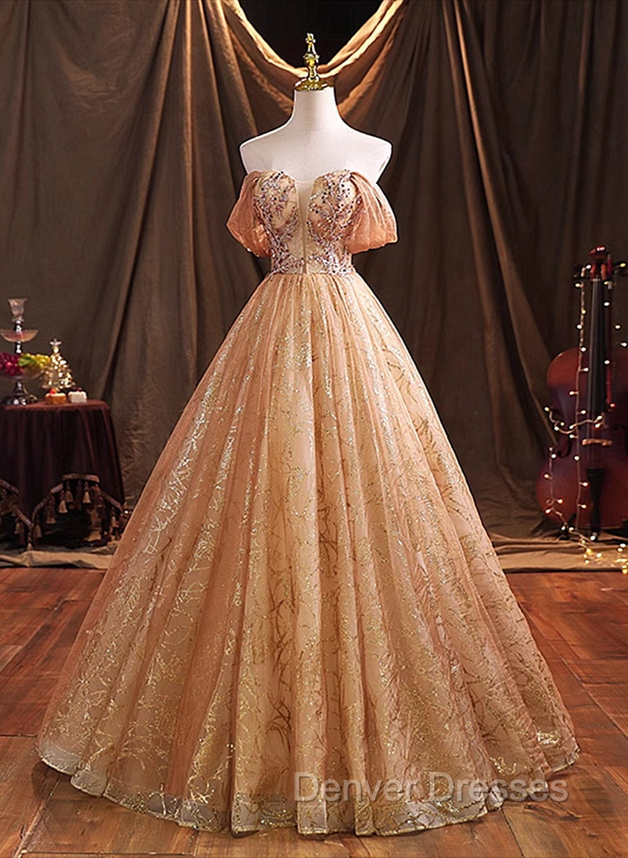 Gold Tulle with Beaded Long Sweet 16 Dress, Ball Gown Formal Dress Party Dress Secondary image