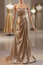 Golden Mermaid Sequins Long Prom Dress Evening Dress