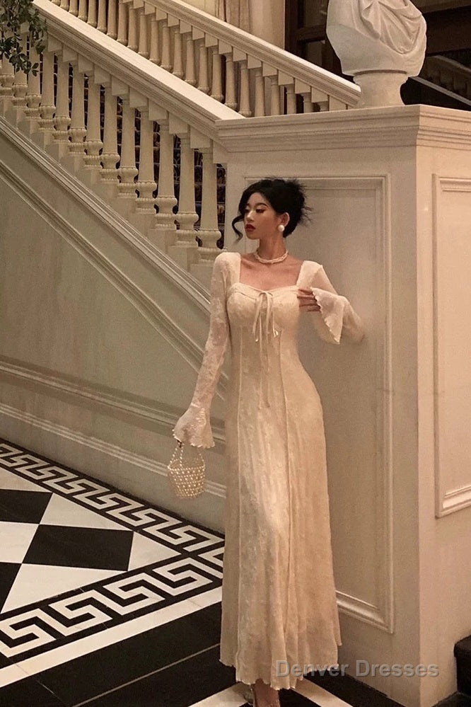 Gorgeous A Line Long Sleeves Lace Date Night Dress Long Prom Dresses Birthday Outfits Main image