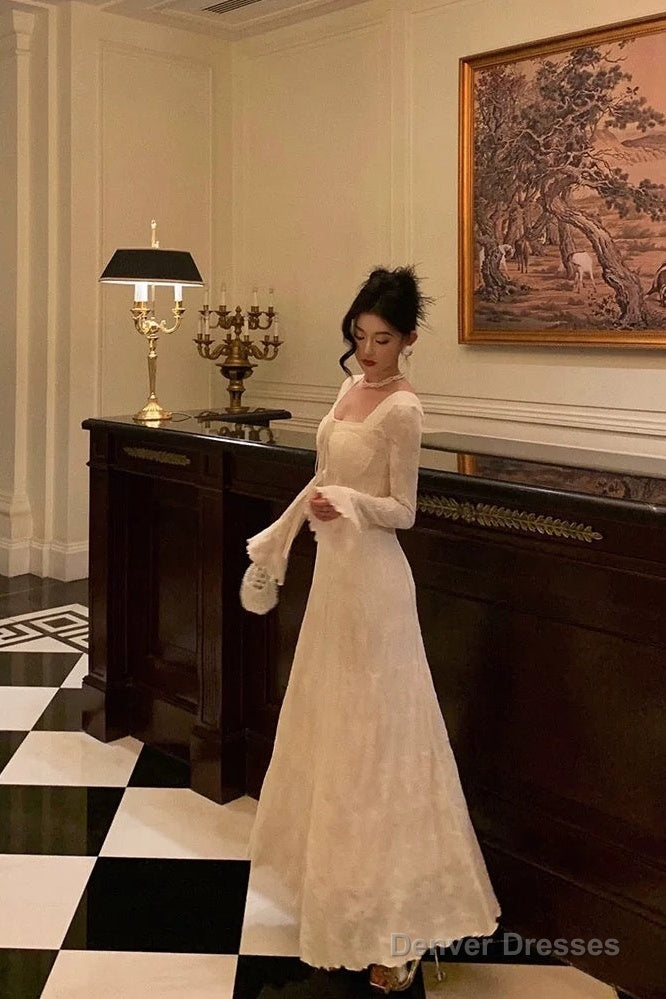 Gorgeous A Line Long Sleeves White Lace Date Night Dress Prom Dresses Birthday Outfits Secondary image