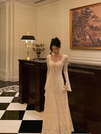 Gorgeous A Line Long Sleeves White Lace Date Night Dress Prom Dress Birthday Outfits