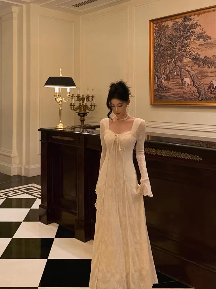 Gorgeous A Line Long Sleeves White Lace Date Night Dress Prom Dress Birthday Outfits