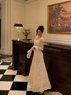 Gorgeous A Line Long Sleeves White Lace Date Night Dress Prom Dress Birthday Outfits