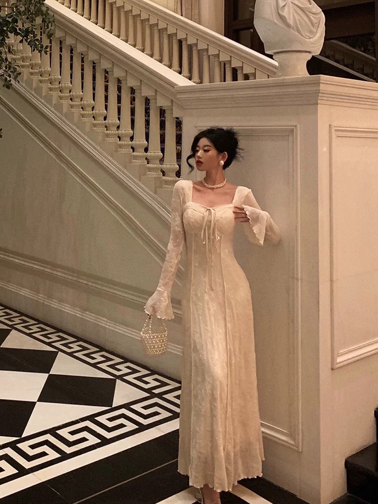 Gorgeous A Line Long Sleeves White Lace Date Night Dress Prom Dress Birthday Outfits
