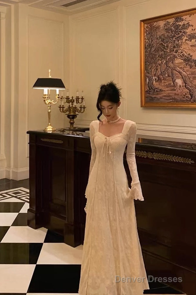 Gorgeous A Line Long Sleeves White Lace Date Night Dress Prom Dresses Birthday Outfits Main image