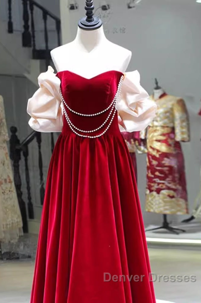 Gorgeous A Line Off The Shoulder Velvet Red Prom Dress Secondary image