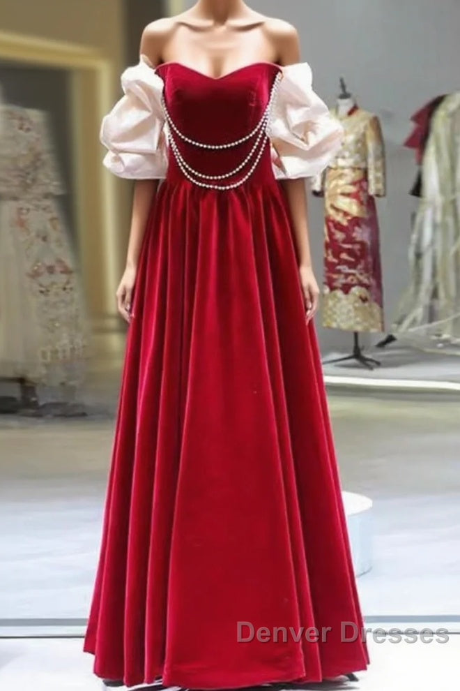 Gorgeous A Line Off The Shoulder Velvet Red Prom Dress Main image