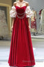 Gorgeous A Line Off The Shoulder Velvet Red Prom Dress