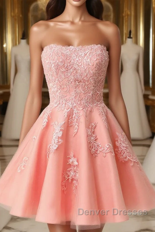 Gorgeous Pink A-Line Short Mini Tulle Homecoming Dress With Appliques