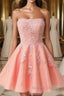 Gorgeous Pink A-Line Short Mini Tulle Homecoming Dress With Appliques