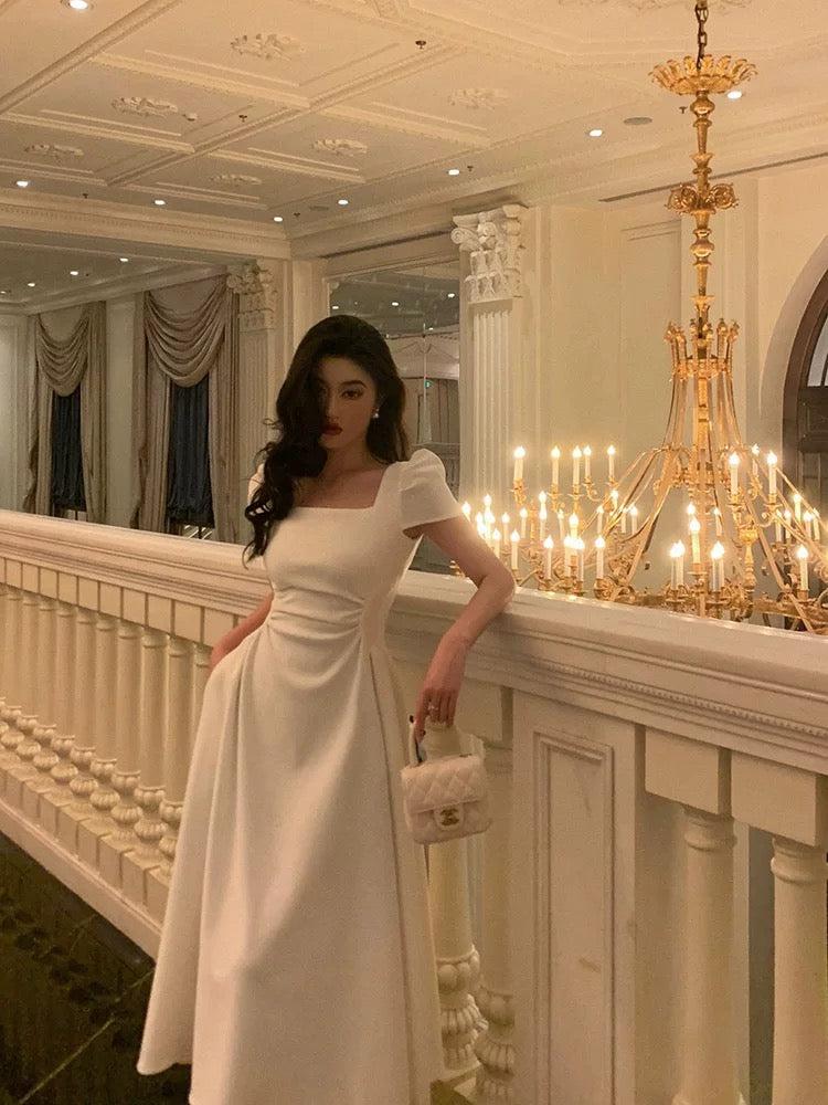 Gorgeous A Line Short Sleeves White Date Night Dress Prom Dress Birthday Outfits Secondary image