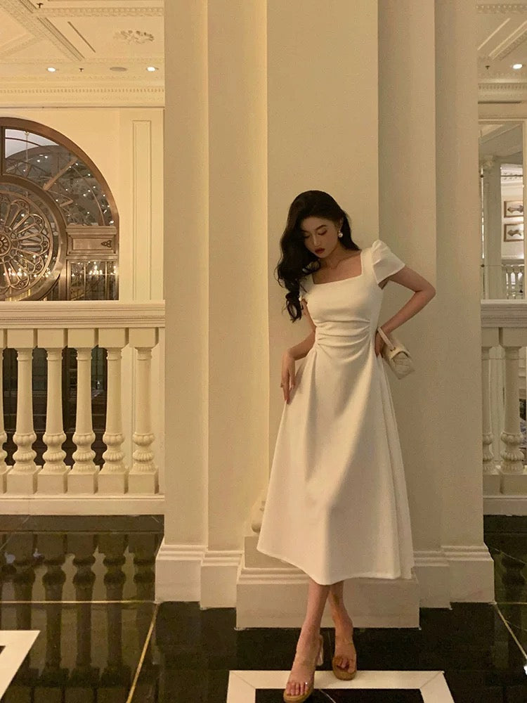Gorgeous A Line Short Sleeves White Date Night Dress Prom Dress Birthday Outfits