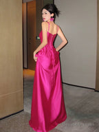 Gorgeous A line Spaghetti Straps Hot Pink Long Evening Dress Prom Dresses Birthday Outfits