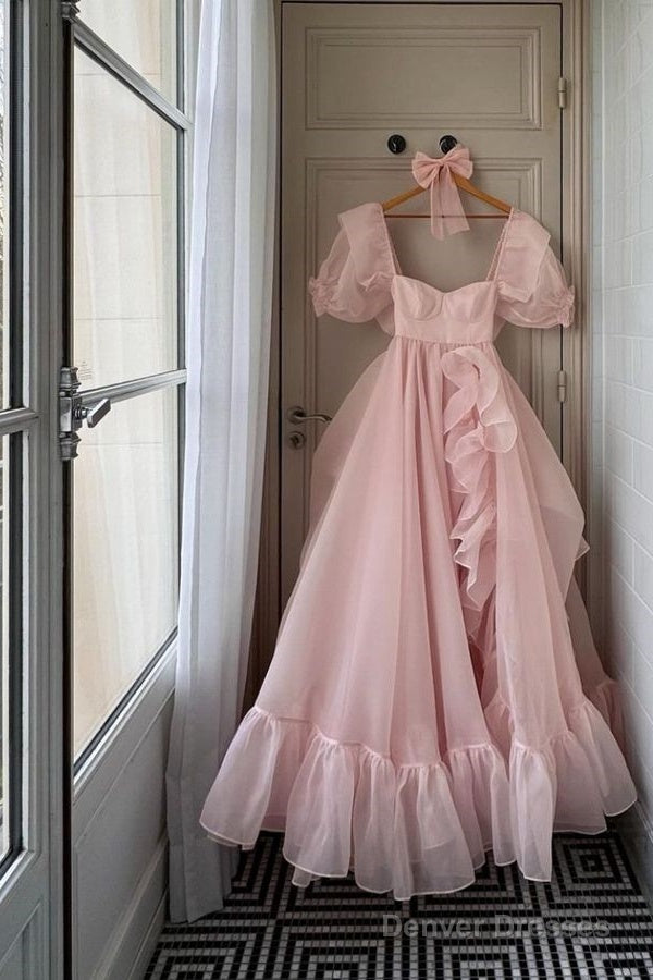 Gorgeous A Line Square Neckline Pink Floor Length Evening Dress Prom Dresses Secondary image