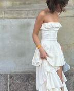 Gorgeous  A-Line Strapless Satin Long Prom Dress Formal Evening Dress