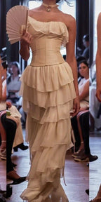 Gorgeous  A-Line Strapless Chiffon Long Prom Dress Formal Evening Dress
