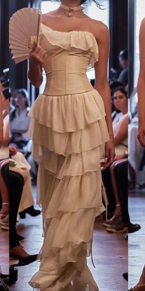 Gorgeous  A-Line Strapless Chiffon Long Prom Dress Formal Evening Dress