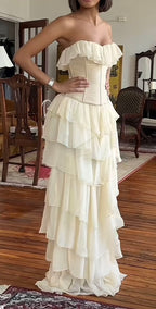 Gorgeous  A-Line Strapless Chiffon Long Prom Dress Formal Evening Dress