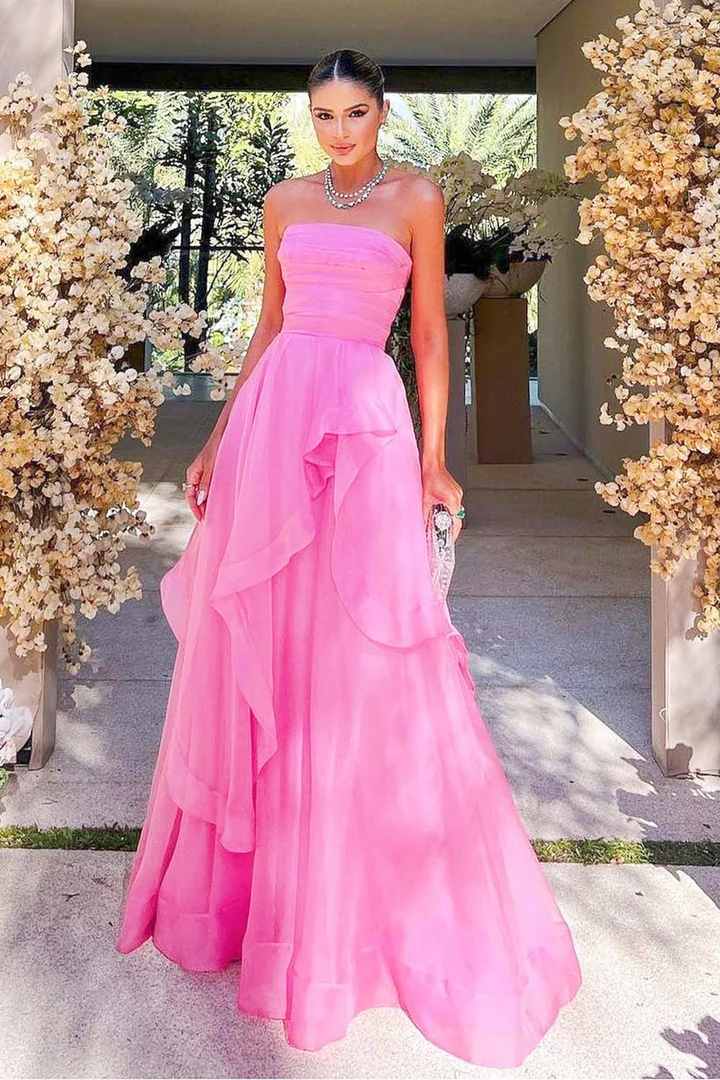 Gorgeous A Line Strapless Pink Long Prom Dress