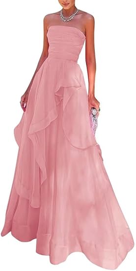 Gorgeous A Line Strapless Pink Long Prom Dress