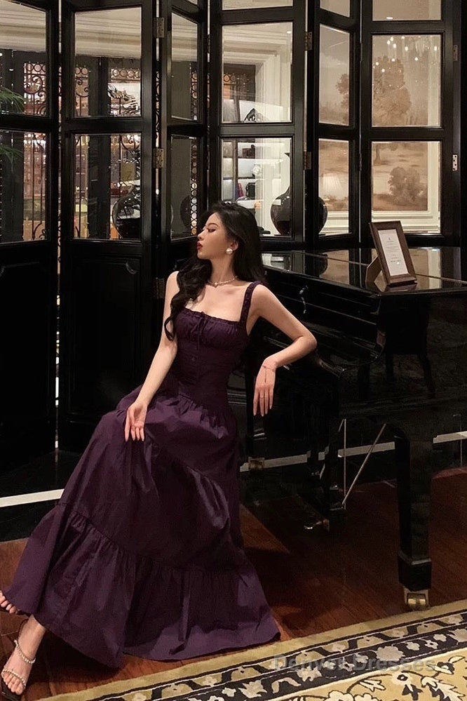 Gorgeous A Line Straps Grape Sleeveless Date Night Dress Prom Dresses Birthday Outfits