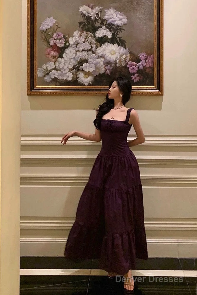 Gorgeous A Line Straps Grape Sleeveless Date Night Dress Prom Dresses Birthday Outfits Main image