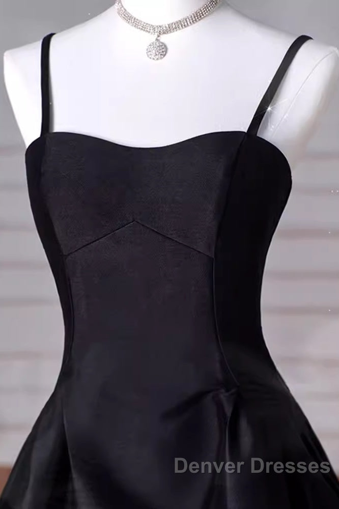 Gorgeous A Line Straps Satin Black Prom Dress Secondary image