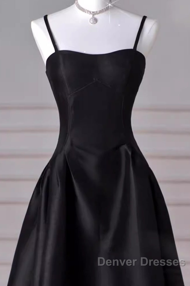 Gorgeous A Line Straps Satin Black Prom Dress