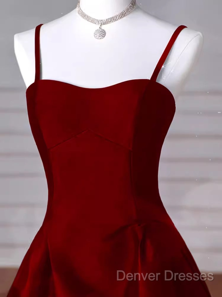 Gorgeous A Line Straps Satin Burgundy Prom Dress Secondary image