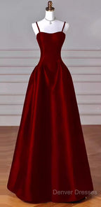 Gorgeous A Line Straps Satin Burgundy Prom Dress