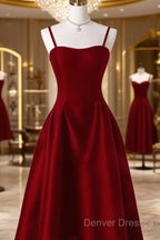 Gorgeous A Line Straps Satin Burgundy Prom Dress