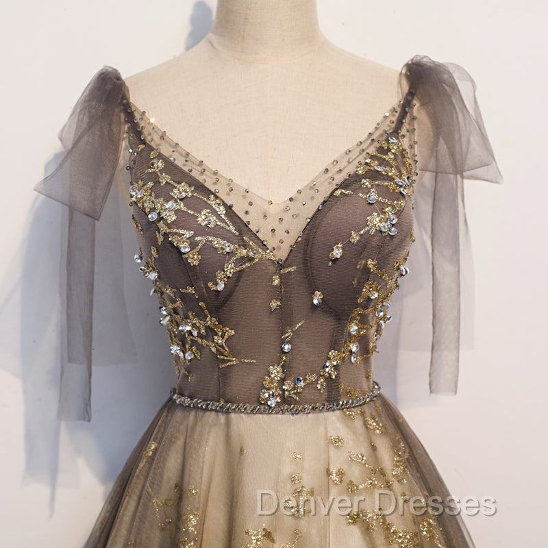 Gorgeous A-line V-neckline Long Party Dress Prom Dress, Lace Evening Dress