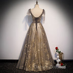 Gorgeous A-line V-neckline Long Party Dress Prom Dress, Lace Evening Dress